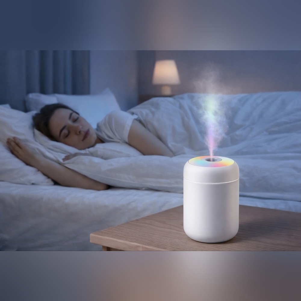 Mini 180ml USB Cool Mist Humidifier White – Portable Aroma Diffuser Night Light